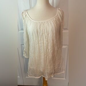 Bellambra Italy Cream Ivory Silk Crochet Cold Shoulder Top Boho Size‎ Medium